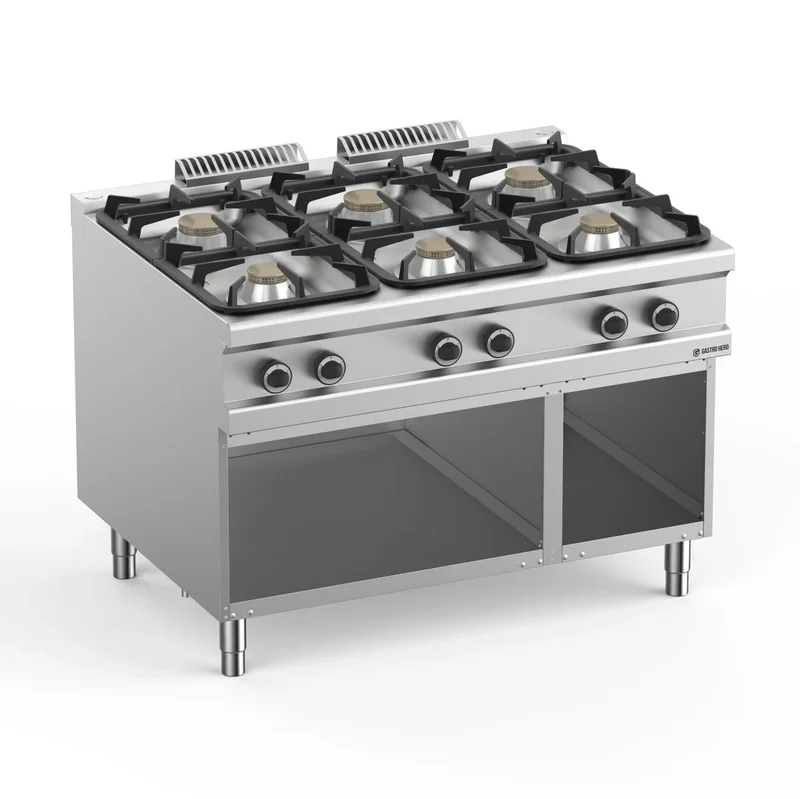Cuisinière à gaz Série 900 - 120/90 avec soubassement ouvert - 6 feux - 54 kW