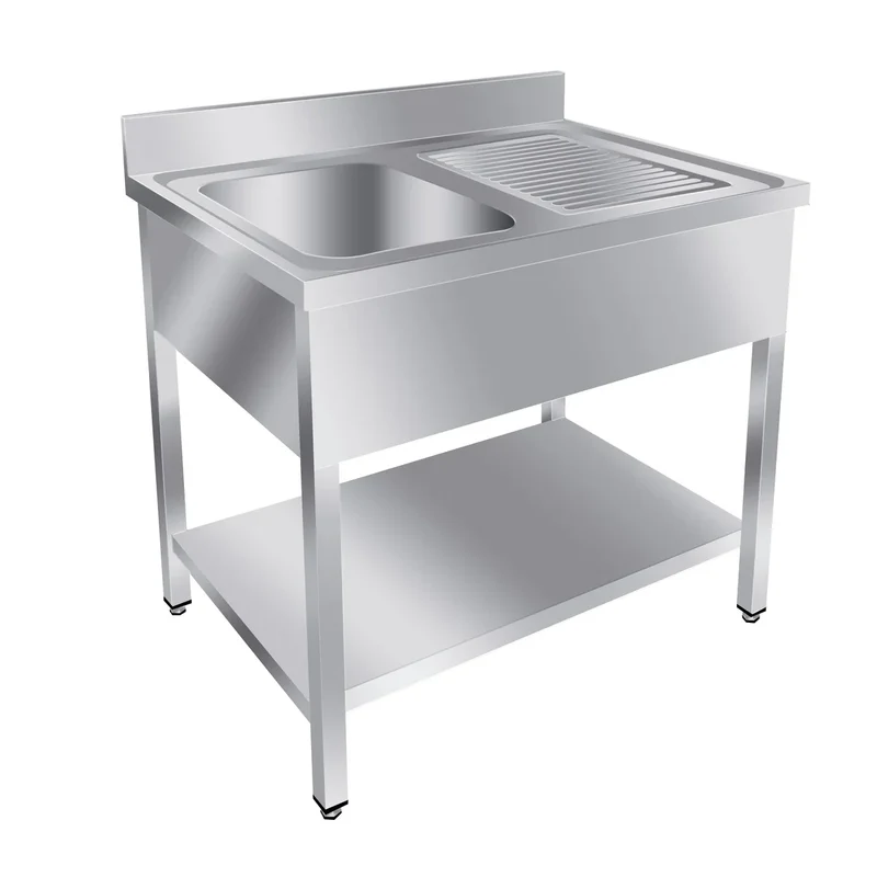 Table de lavage Basic 10x7 avec 1 cuve à gauche, dosseret et étagère inférieure