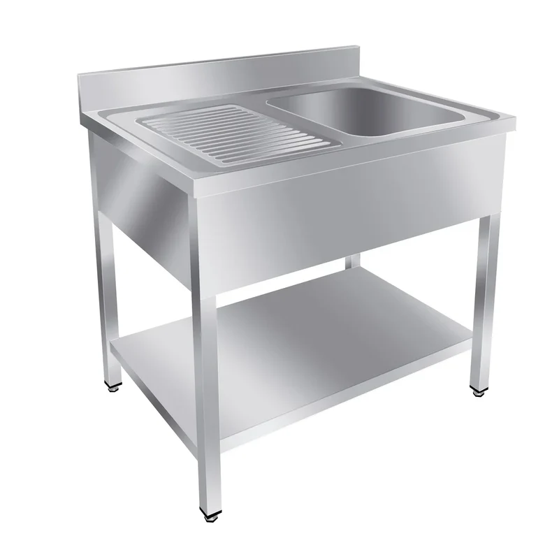 Table de lavage Basic 10x6 avec 1 cuve à droite, dosseret et étagère inférieure