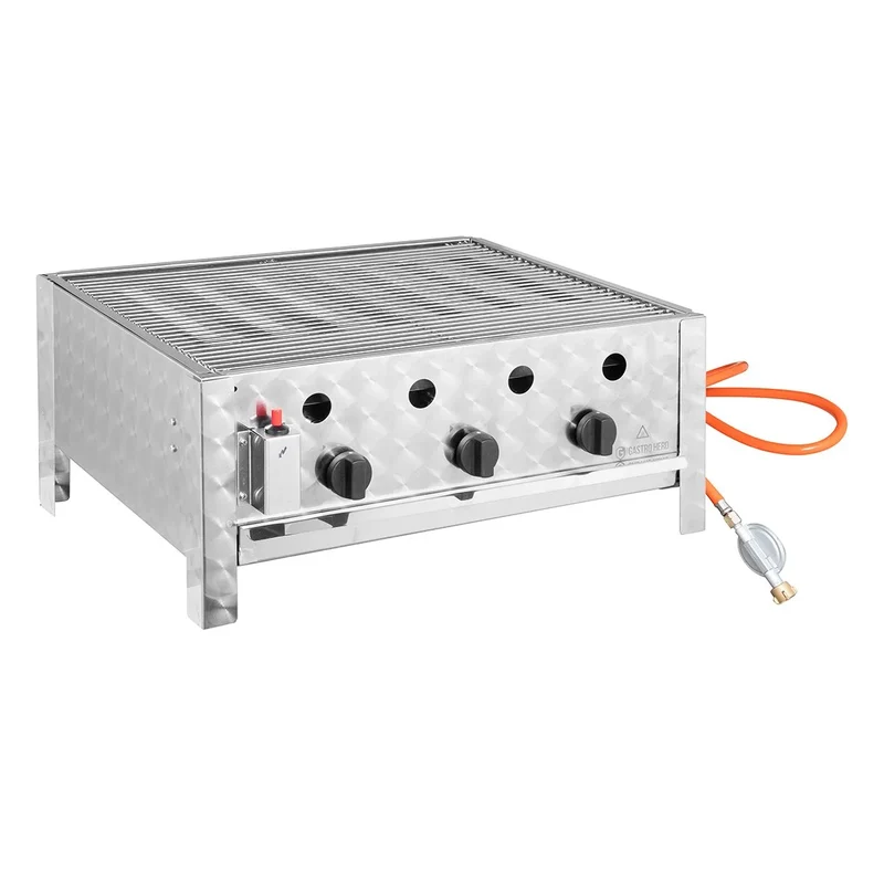 grill à gaz avec 3 brûleurs 10 kW, 650 x 570 x 270 mm