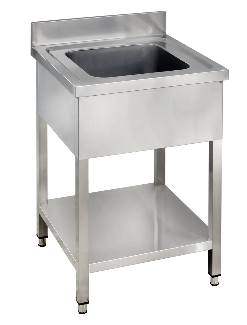 Table de lavage Basic 6x6 avec 1 cuve, dosseret et étagère inférieure