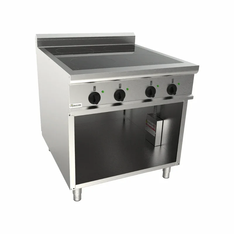 Cuisinière à induction 4 feux sur meuble ouvert 14kW 400V