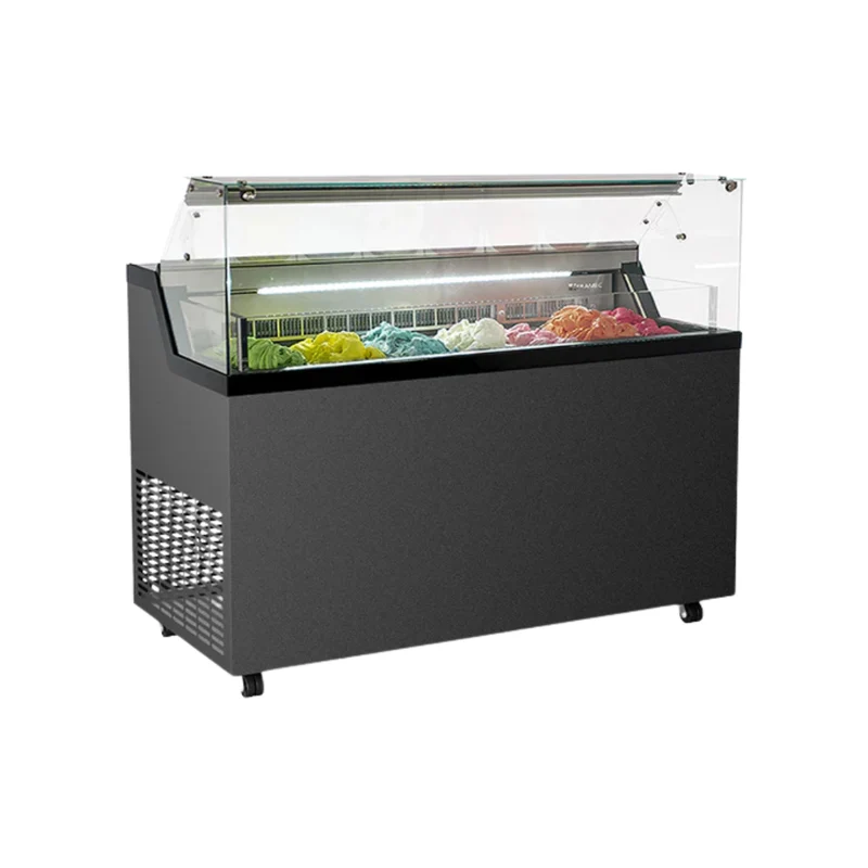 Vitrine à glace crème glacée avec réserve - 7 bacs inox de 5L