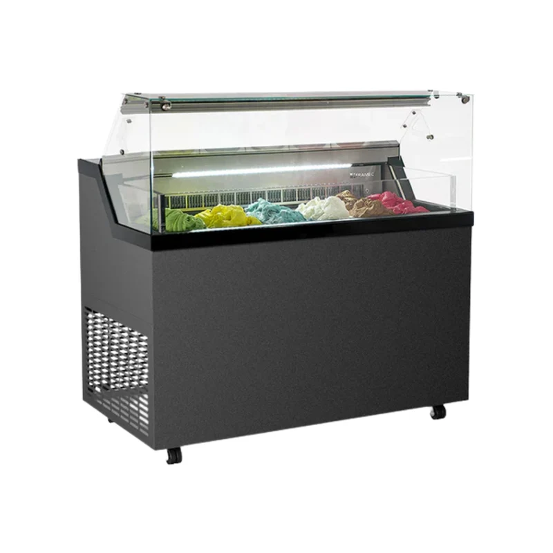 Vitrine à glace crème glacée avec réserve - 6 bacs inox de 5L