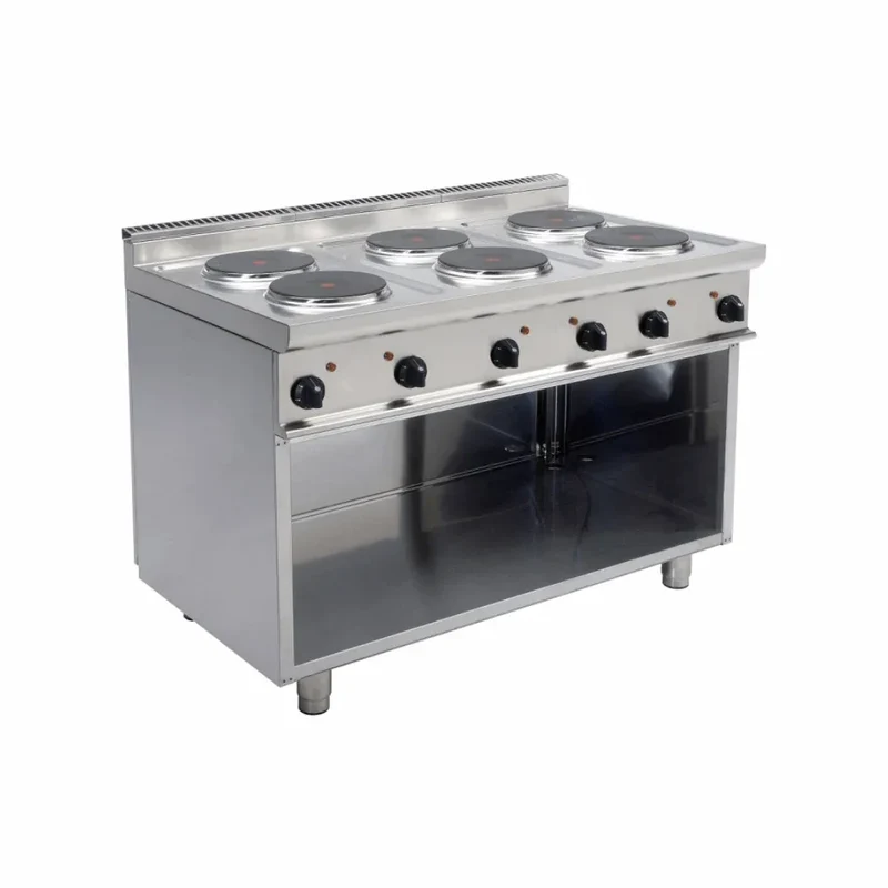 Cuisinière électrique 6 feux sur meuble ouvert 15.6kW 400V