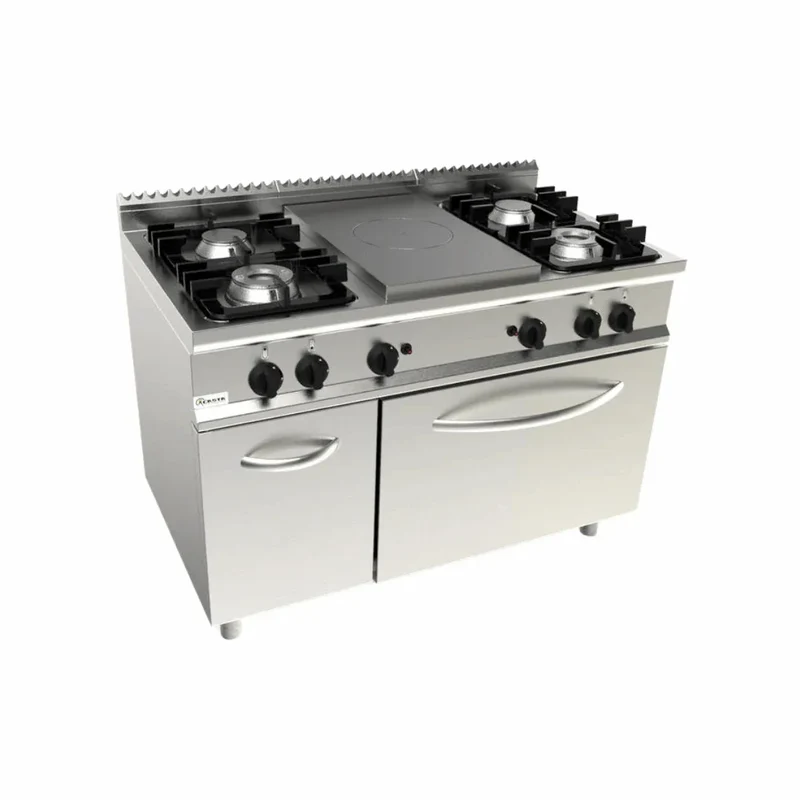 Cuisinière 4 feux + plaque coup de feu à gaz sur four gaz
