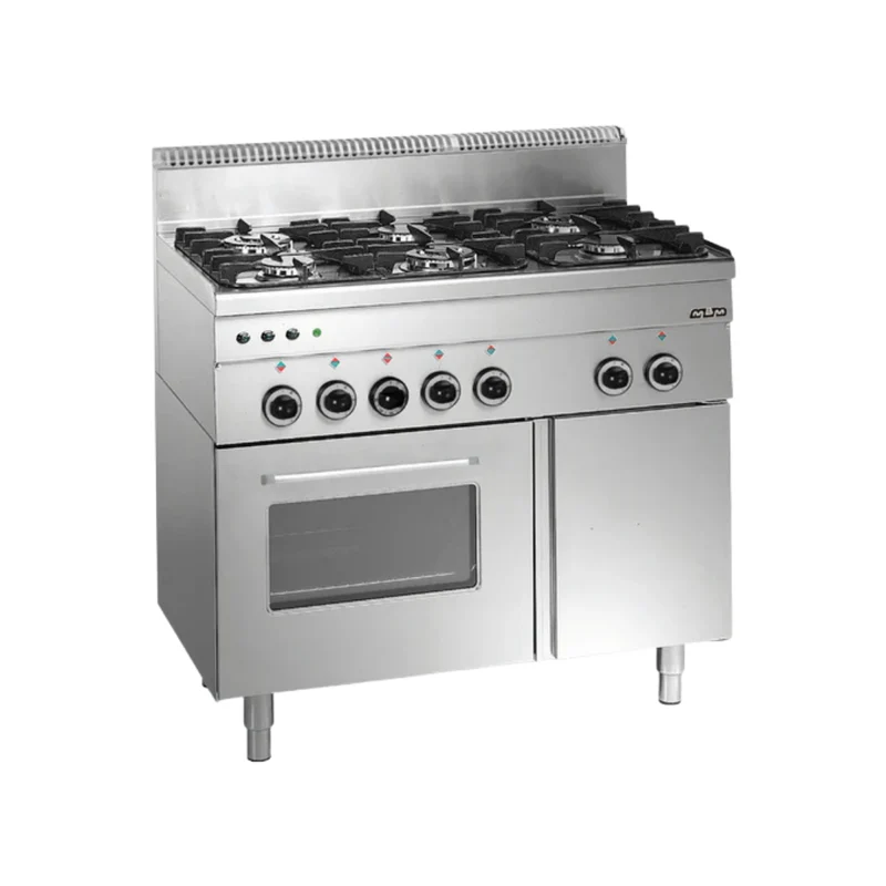 Fourneau 6 feux vifs sur four gaz avec grill électrique