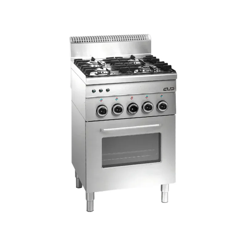 Fourneau 4 feux vifs sur four gaz avec grill électrique - 600x600x850mm - 13,7 kW Gaz + 1,8 kW Mono