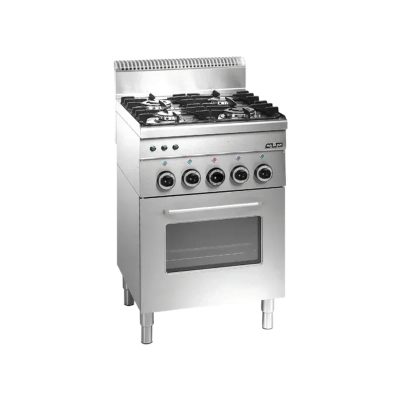 Fourneau 4 feux vifs sur four électrique ventilé avec grill électrique - 600x600x850mm - 11,7 kW Gaz + 2,5 kW Mono