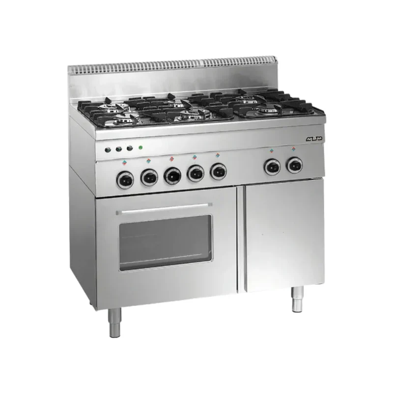 Fourneau 4 feux vifs sur four gaz avec grill électrique - 1000x600x850mm - 19,6 kW Gaz + 1,8 kW Mono