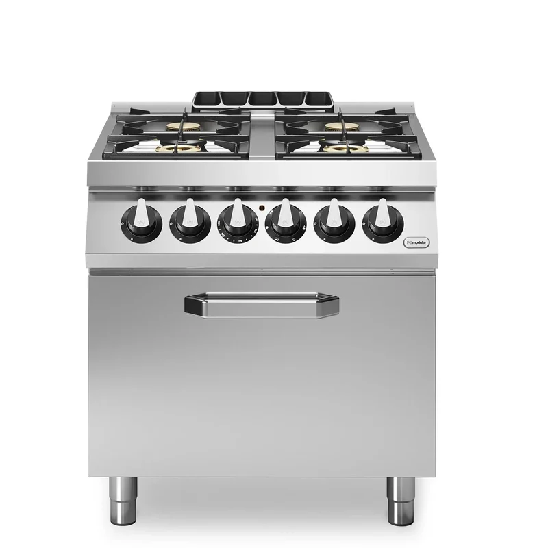 Fourneau 4 feux sur four électrique – 21,5 kW Gaz + 6 kW TRI – 800x730x870mm