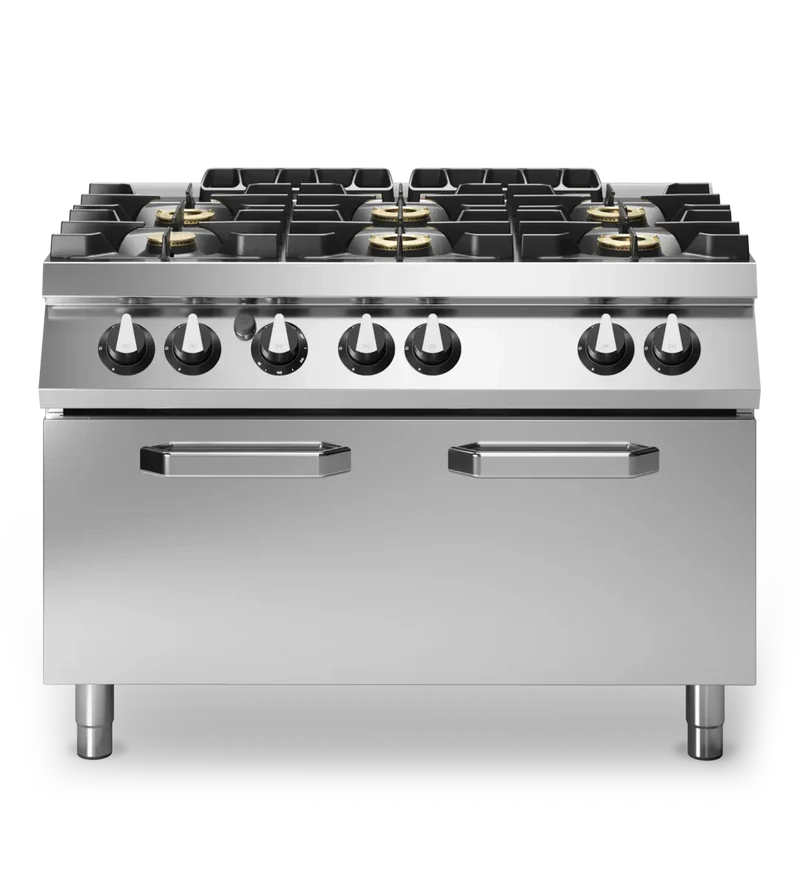 Fourneau 6 feux sur grand four gaz – 43,5 kW Gaz – 1200x730x870mm