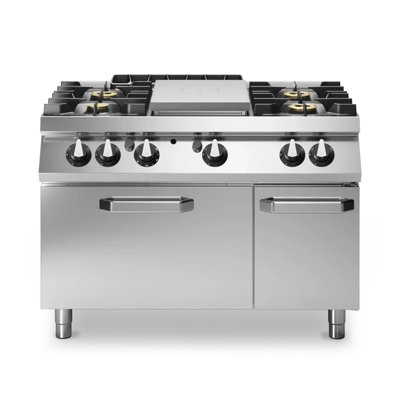 Fourneau 4 feux + plaque coup-de-feu sur four gaz – 35,5 kW Gaz – 1200x730x870mm