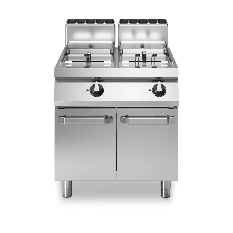 Friteuse double à gaz cuve libre sur meuble fermé - Capacité : 13+13 litres - 24 kW Gaz - 800x730x870mm