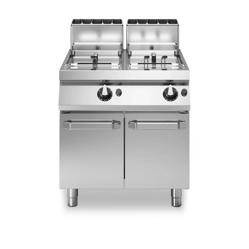 Friteuse double à gaz tube dans la cuve sur meuble fermé - Capacité : 13+13 litres - 24 kW Gaz - 800x730x870mm