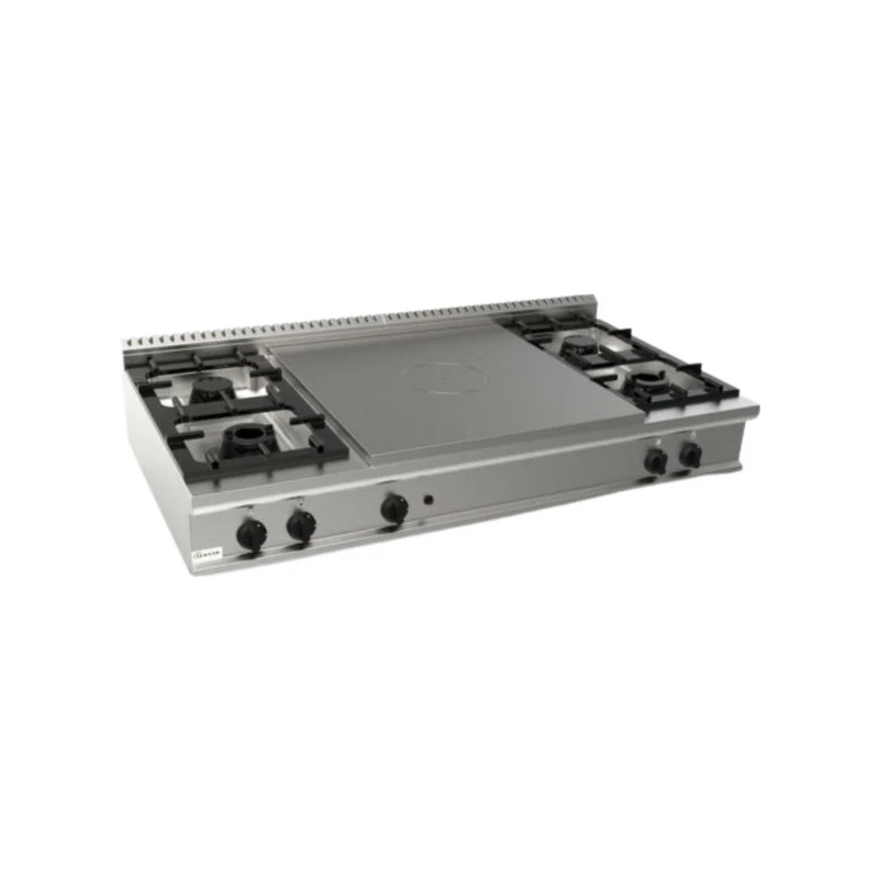Cuisinière gaz 4 feux + plaque coup de feu