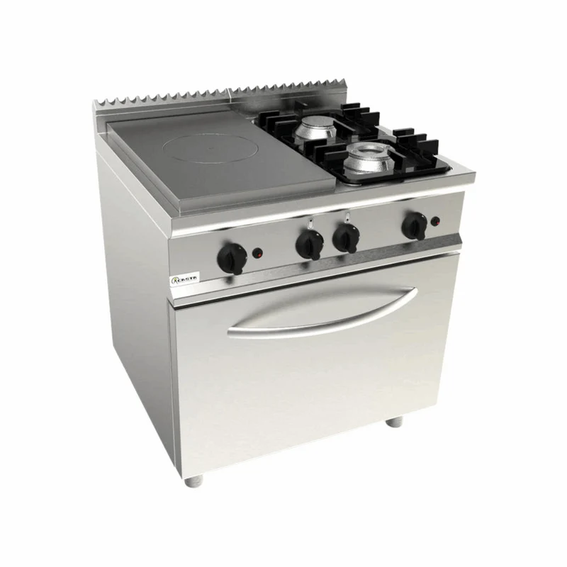 Cuisinière gaz 2 feux + plaque coup de feu sur four