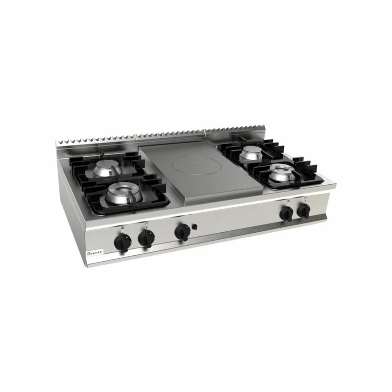 Cuisinière gaz 4 feux + plaque coup de feu