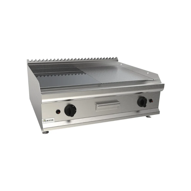 Plancha à gaz lisse et rainurée chromée à poser