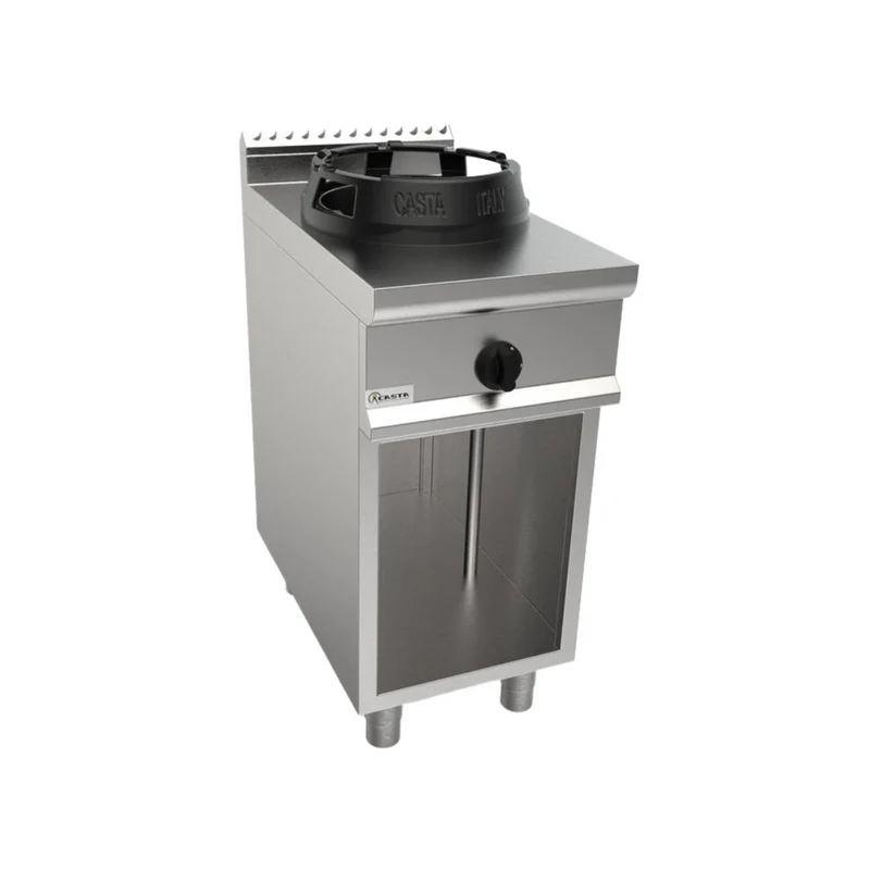 Cuisinière wok à gaz sur meuble ouvert